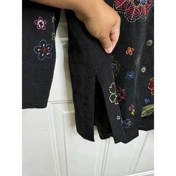 ANNE CARSON Women's 70% Silk Artsy Embroidered Floral Beaded Jacket Cardigan 2X - Picture 8 of 11